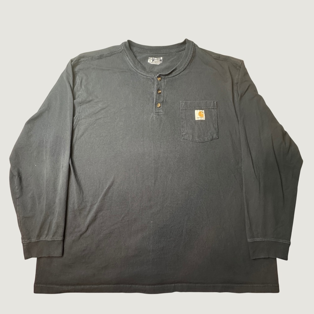 Carhartt Henley Shirt Mens 3XL Loose Fit Navy Blue K128 Long Sleeve Pocket